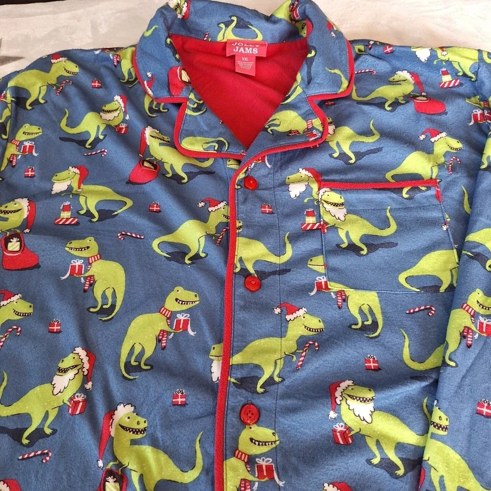 Jolly Jams TREX Dinosaur Christmas Pajama Set Mens‎ XXL Shirt Pants Holiday